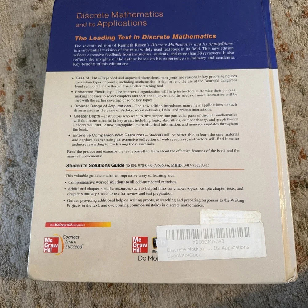 Discrete Mathematics and Its Applications by Kenneth H. Rosen (2011, Hardcover)